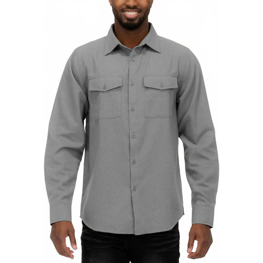 NEW WEIV long sleeve solid flannel button down shirt in grey